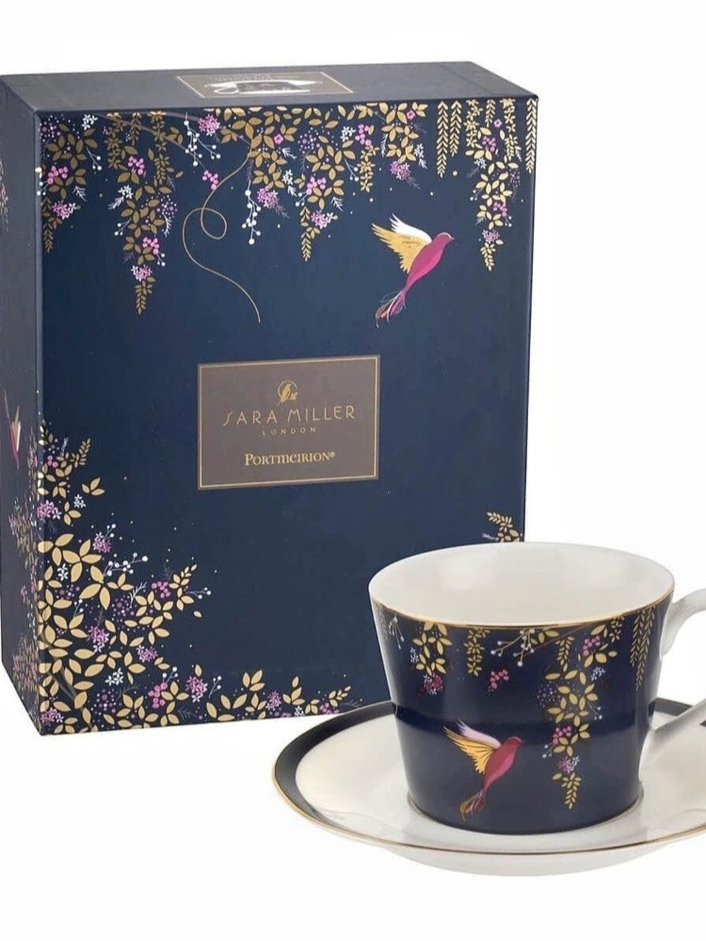 Portmeirion Sara Miller London Chelsea Teacup & Saucer, Navy, Blue & Gold New in